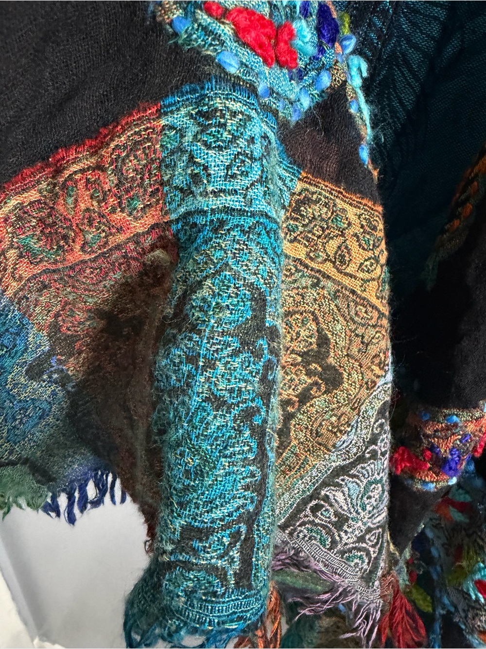 Soft Surroundings Black Open-Front Embroidered Cardigan with Teal Accents M - Picture 6 of 9